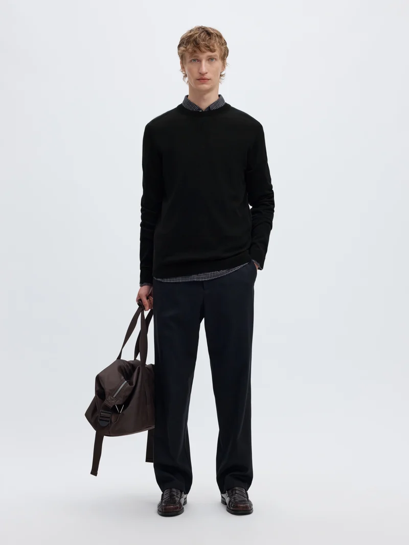 SLMTRAY LS KNIT REG MERINO CREW NOO, Black