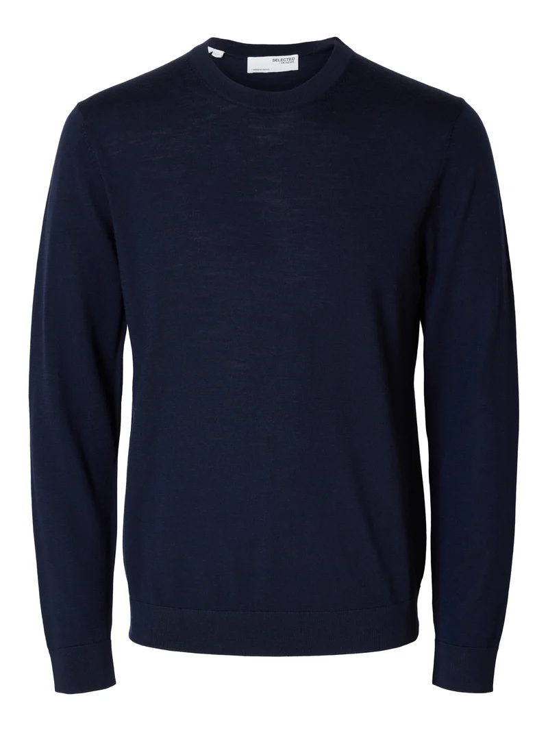 SLMTRAY LS KNIT REG MERINO CREW NOO, Navy Blazer