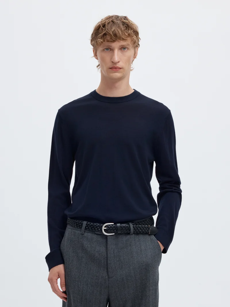 SLMTRAY LS KNIT REG MERINO CREW NOO, Navy Blazer