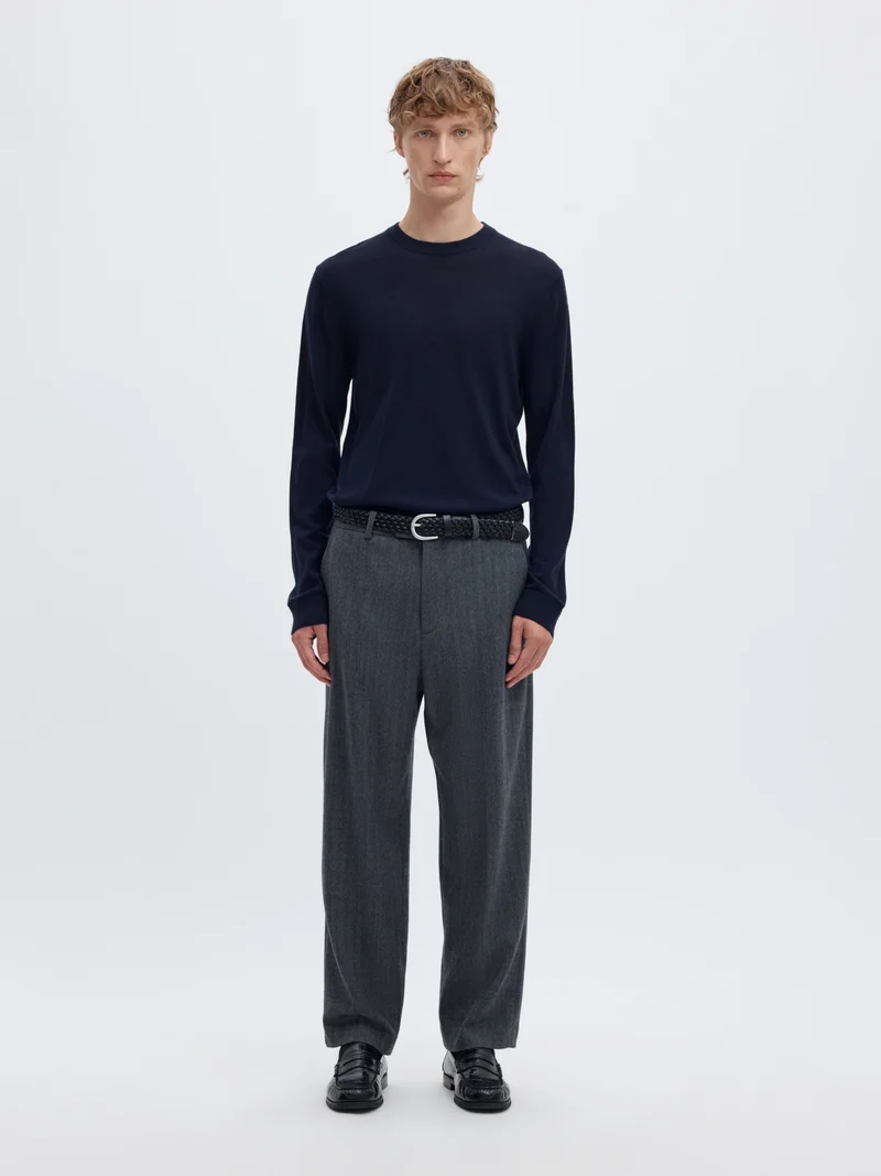 SLMTRAY LS KNIT REG MERINO CREW NOO, Navy Blazer