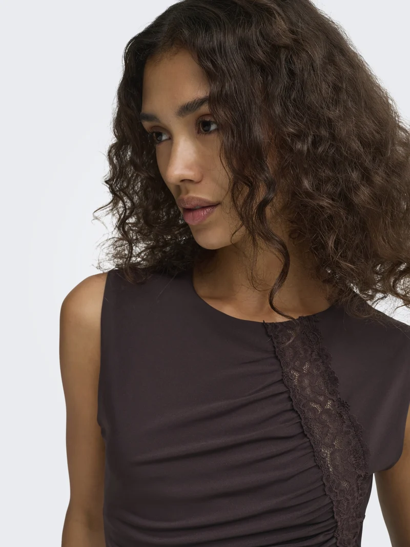JDYMISTY S/L LACE DETAIL TOP JRS, Chocolate Plum
