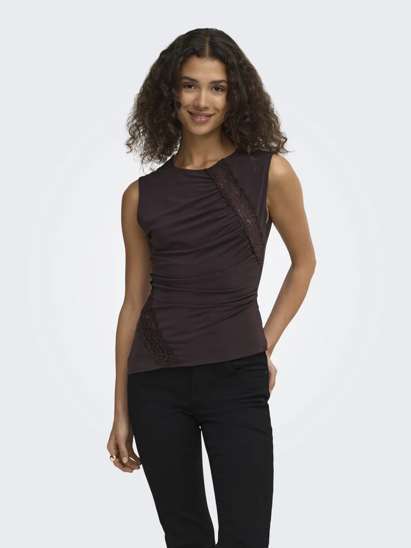 JDYMISTY S/L LACE DETAIL TOP JRS, Chocolate Plum