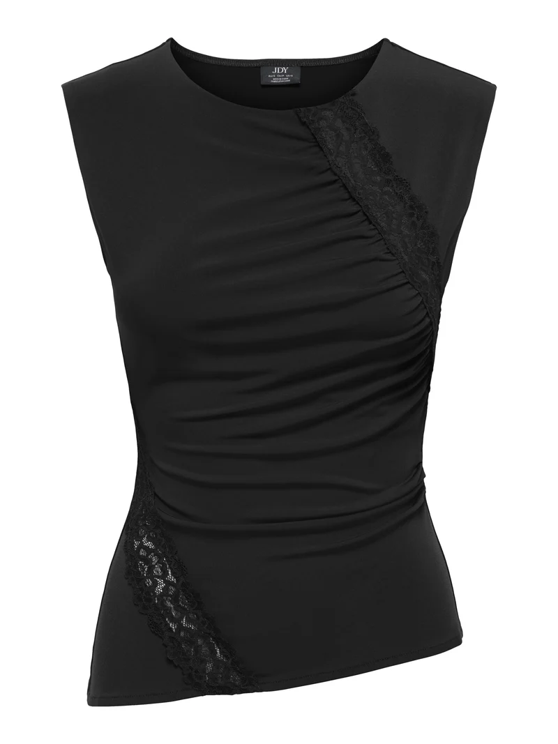 JDYMISTY S/L LACE DETAIL TOP JRS, Black