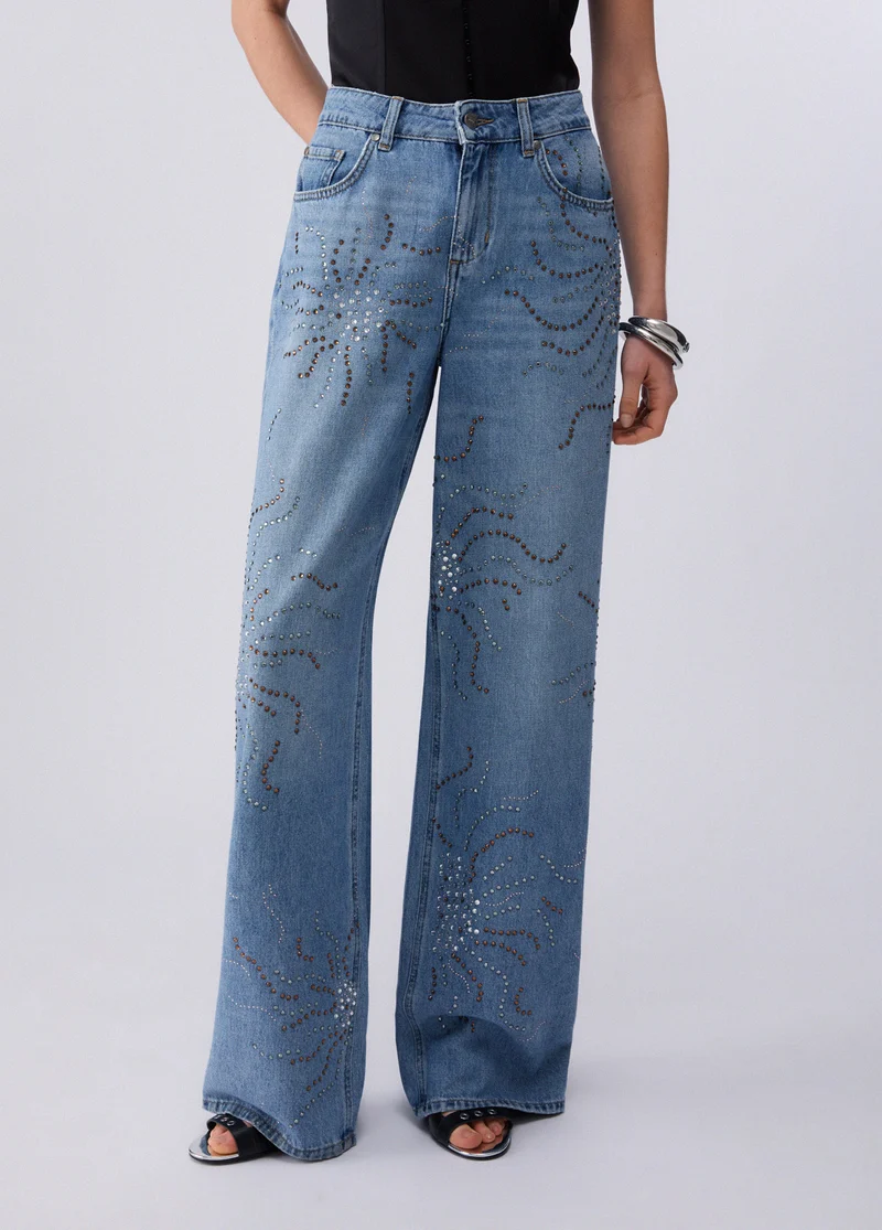 Straight-Leg Jeans with Rhinestones