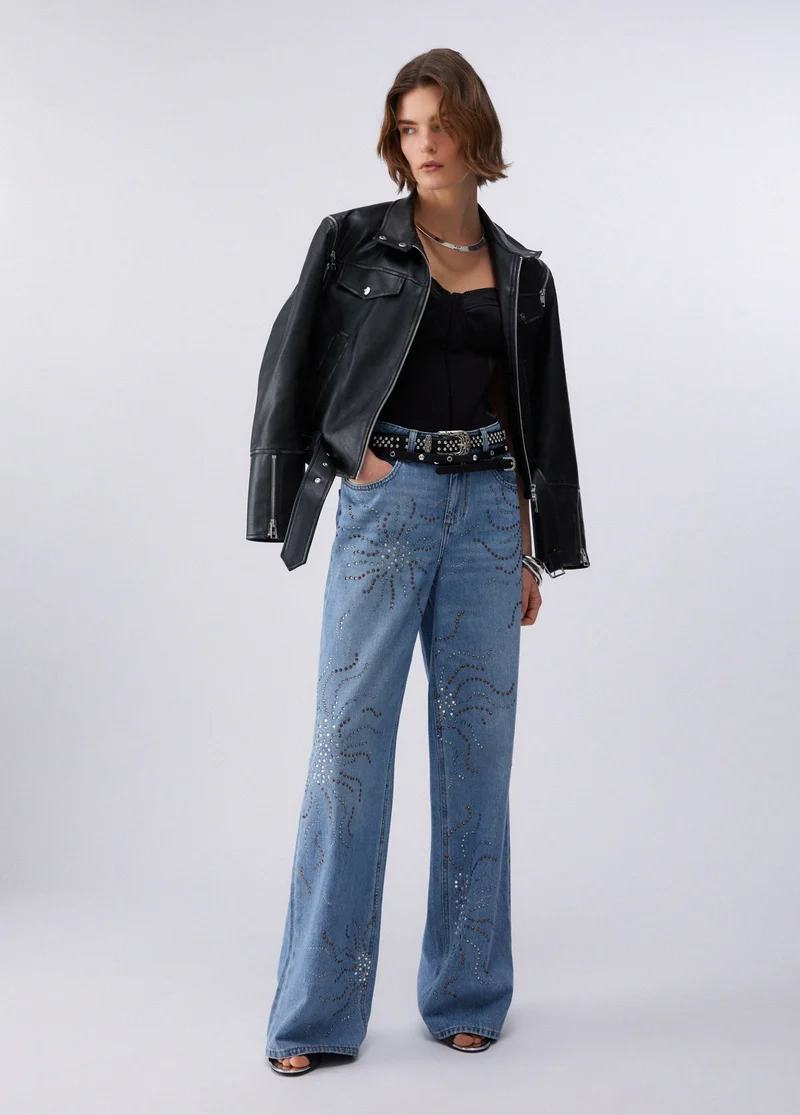Straight-Leg Jeans with Rhinestones