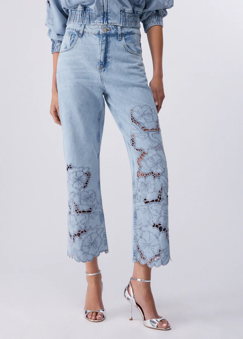 Jeans with Openwork Embroidery