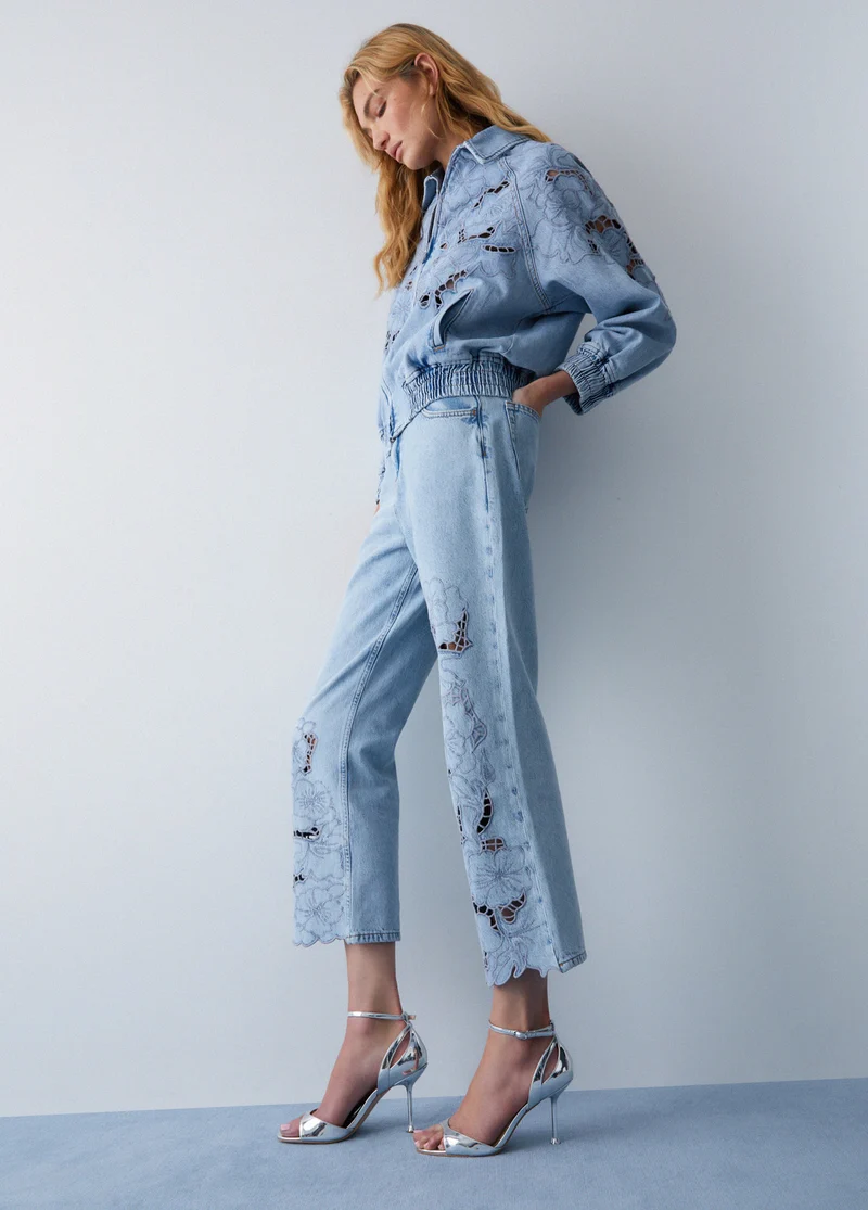 Jeans with Openwork Embroidery