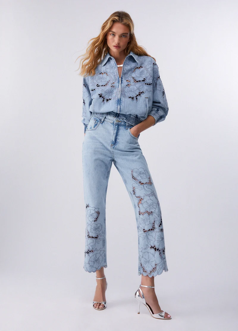 Jeans with Openwork Embroidery