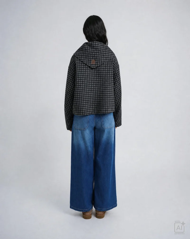 SHORT WOOL JACKET WITH SCARF, MARINE PRINT