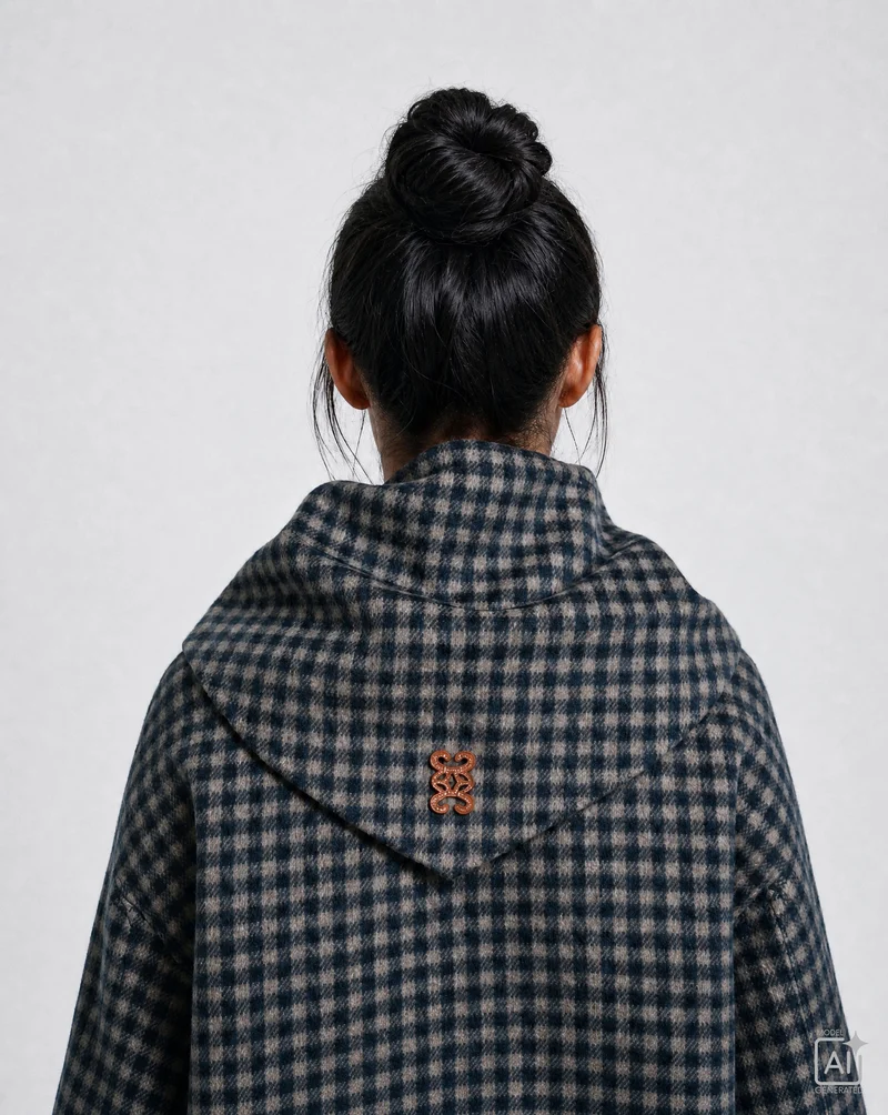 SHORT WOOL JACKET WITH SCARF, MARINE PRINT