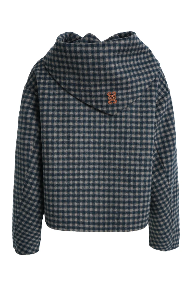 SHORT WOOL JACKET WITH SCARF, MARINE PRINT