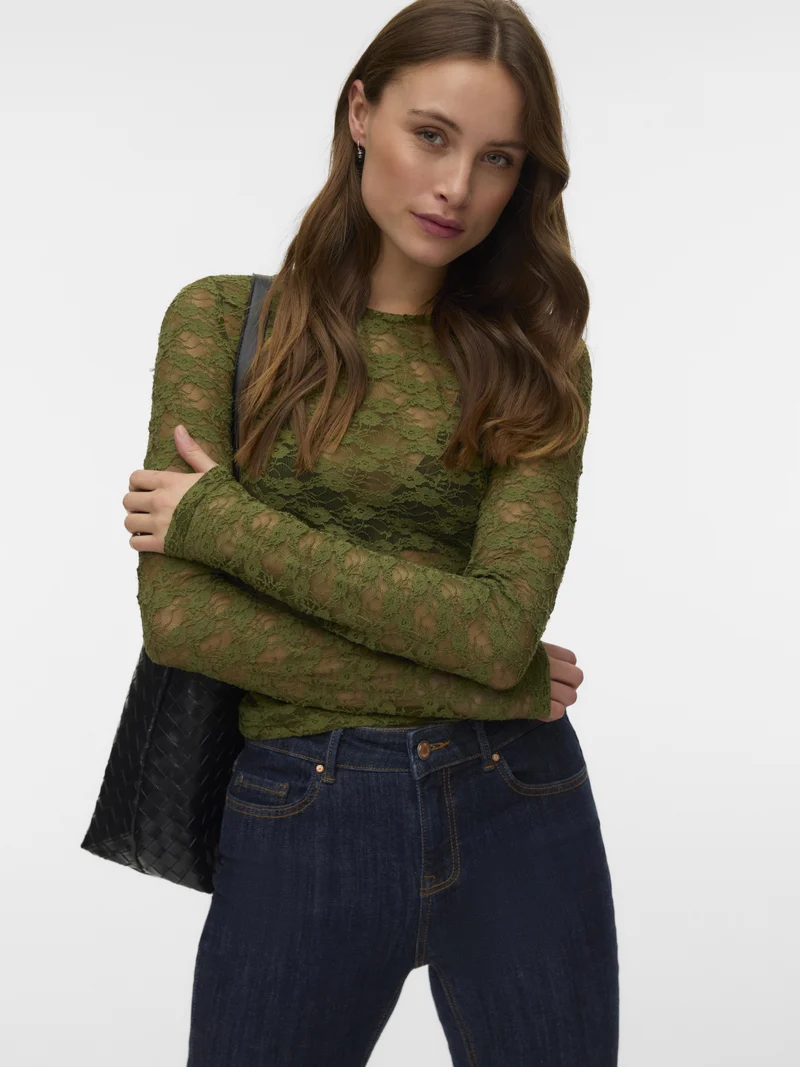 VMBONITA LS O-NECK TOP JRS, Sphagnum/SOLID
