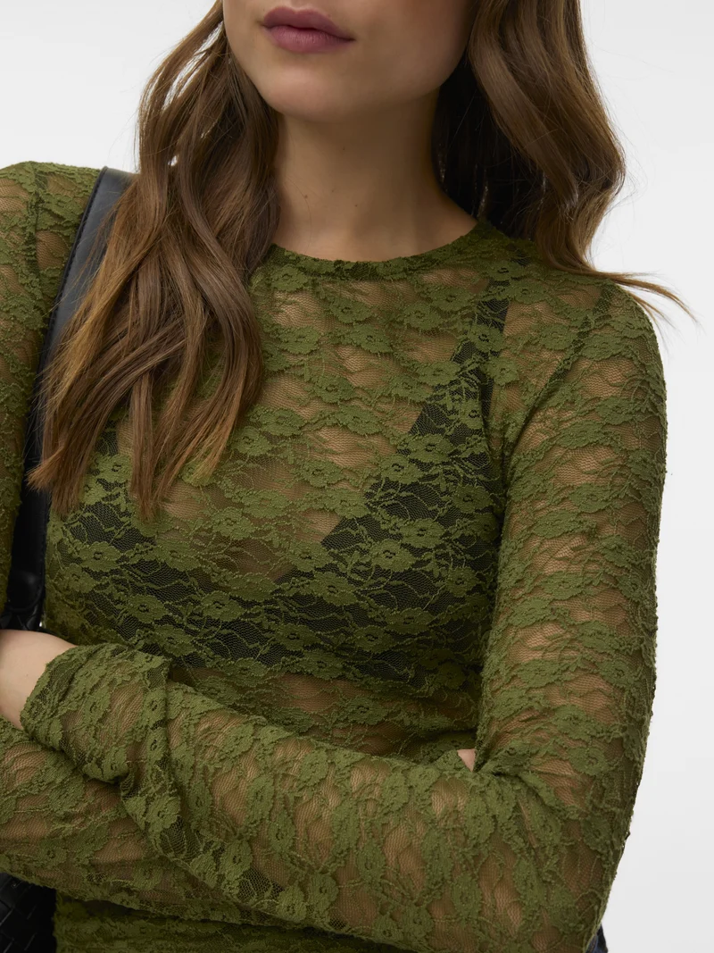 VMBONITA LS O-NECK TOP JRS, Sphagnum/SOLID