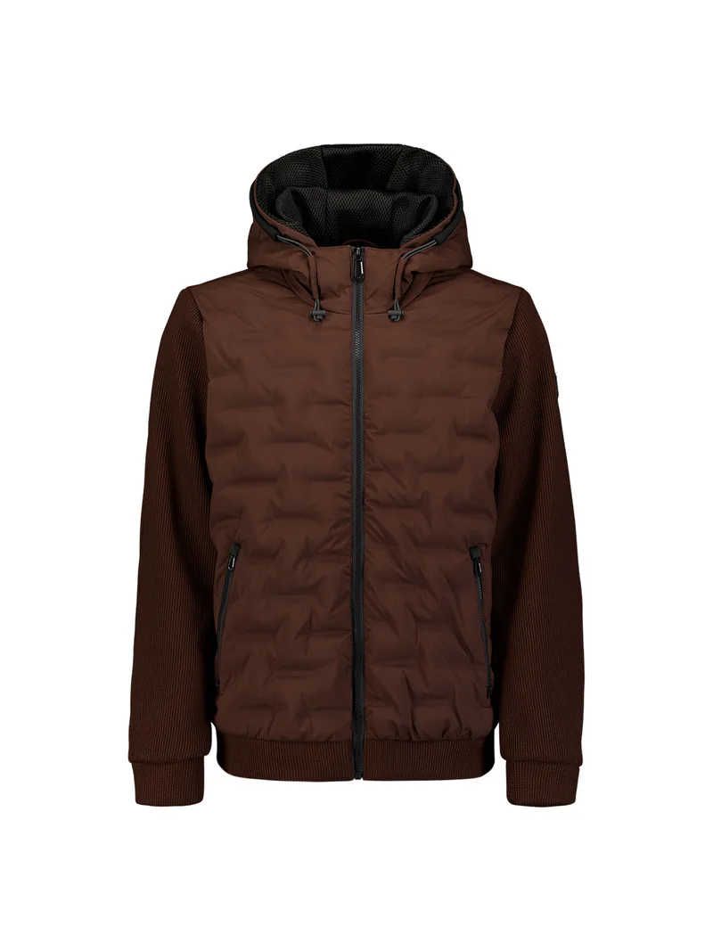 Jacket Short Fit Sealed Hooded Knitted Mix, Dark Brown