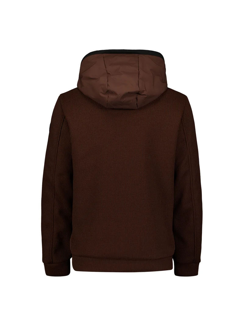 Jacket Short Fit Sealed Hooded Knitted Mix, Dark Brown