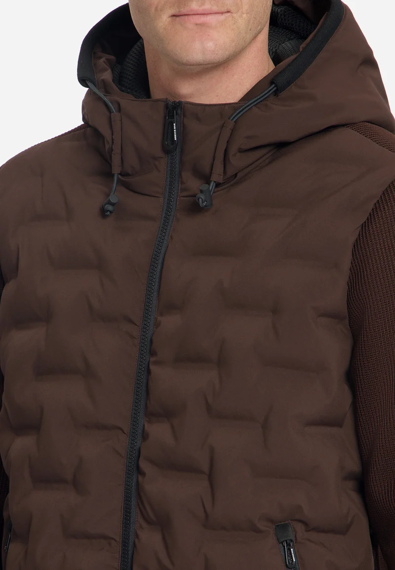 Jacket Short Fit Sealed Hooded Knitted Mix, Dark Brown