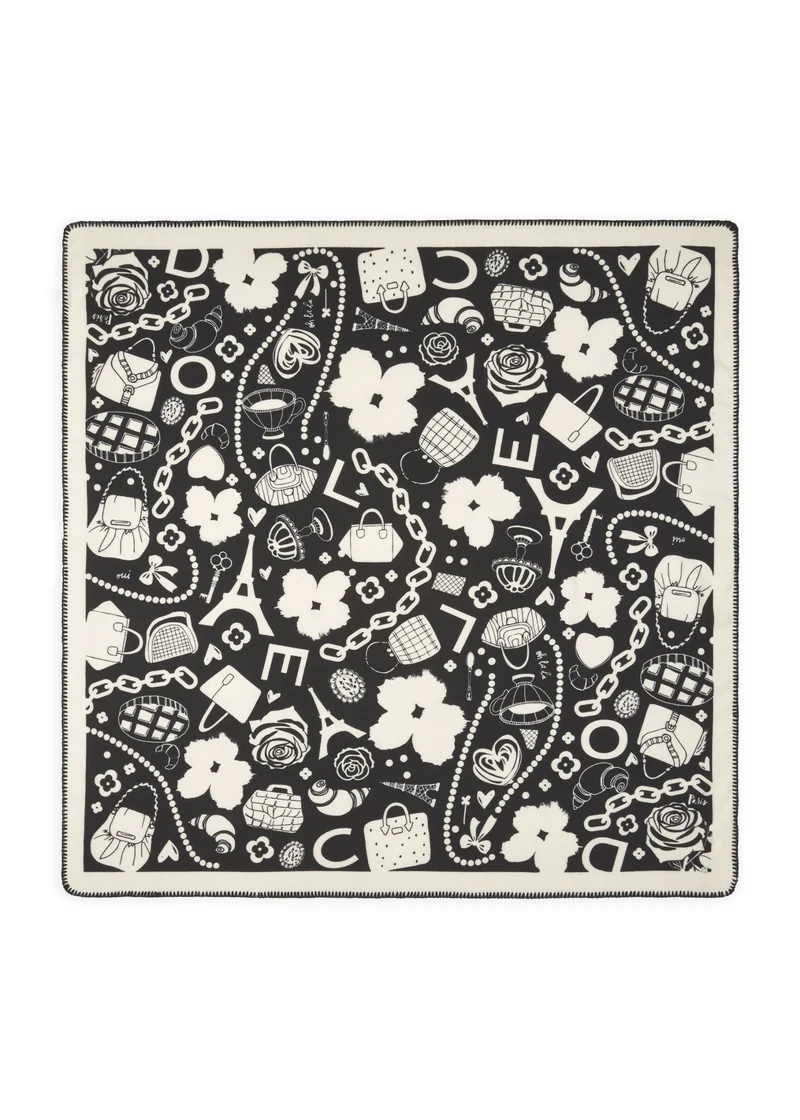 PRINTED SQUARE POLYESTER TWILL MIXED PATTERN schwarz-120X120CM, schwarz