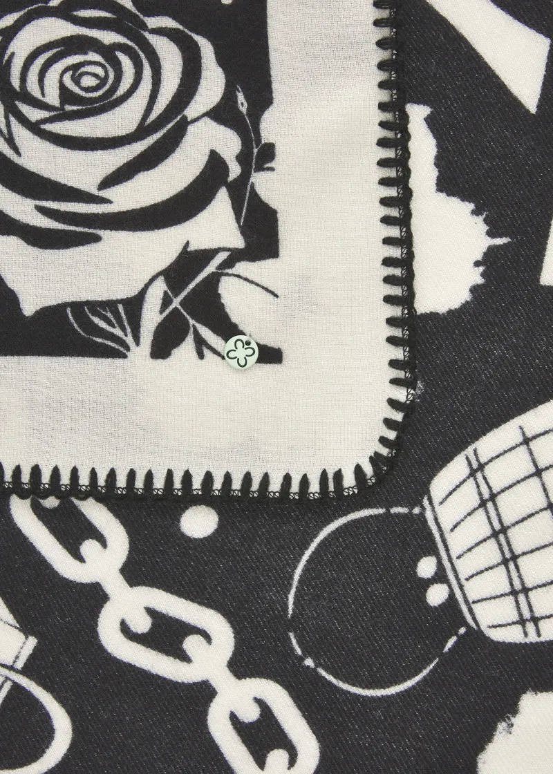 PRINTED SQUARE POLYESTER TWILL MIXED PATTERN schwarz-120X120CM, schwarz