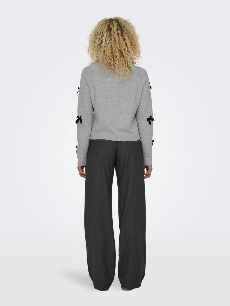 ONLNOELLE LS BOW PULLOVER KNT, Light Grey Melange/W. Black Bows