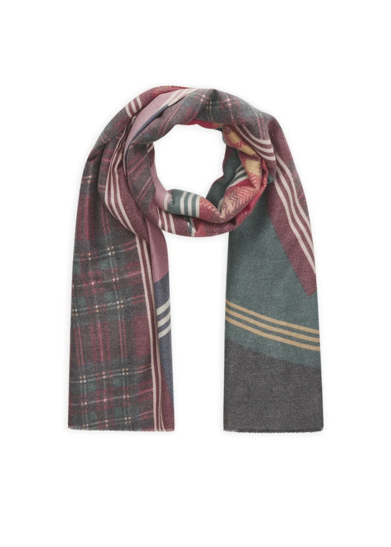 PRINTED SCARF POLYESTER/VISCOSE MIXED CHECKS rot-90X180CM, rot
