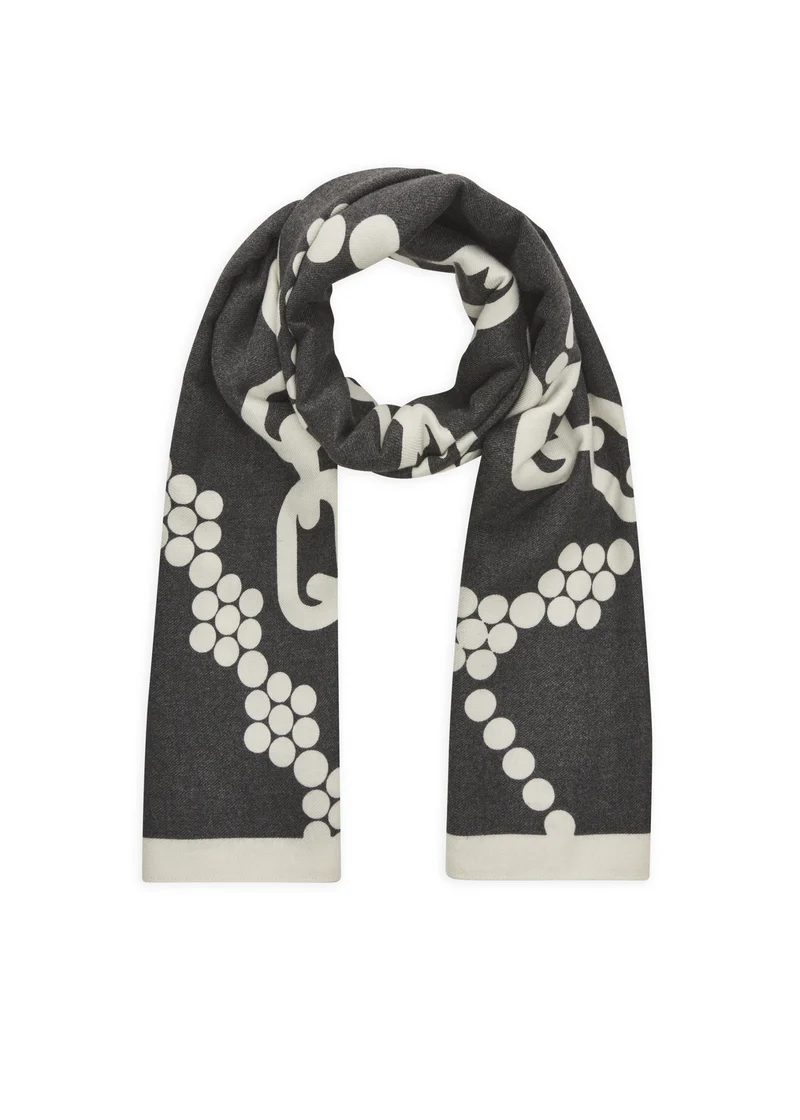 PRINTED SCARF POLYESTER/VISCOSE CHAINS schwarz-100X180CM, schwarz