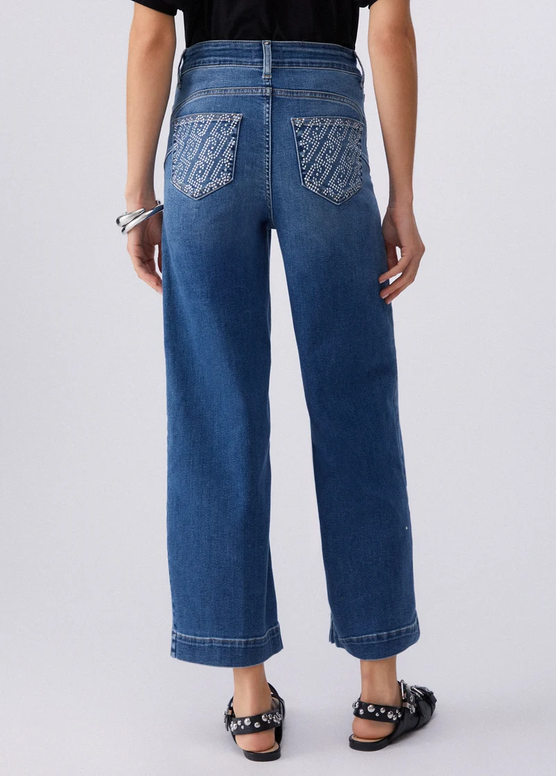 Flared jeans with rhinestones