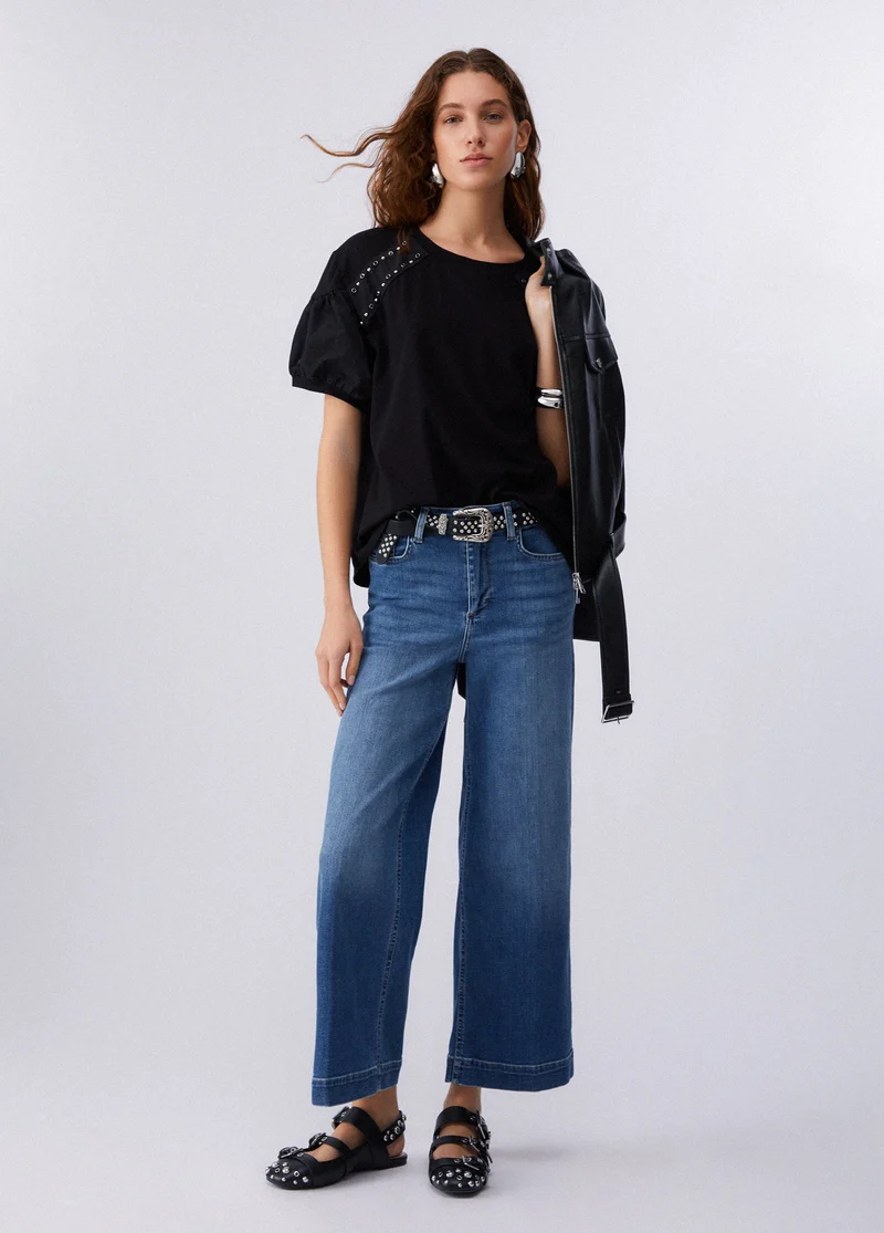 Flared jeans with rhinestones