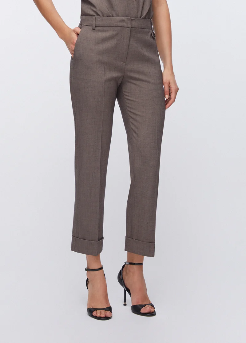 Straight-Leg Mélange Fabric Trousers