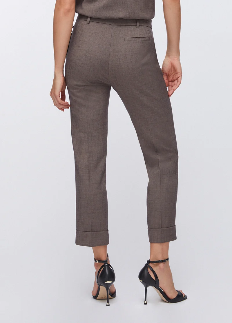 Straight-Leg Mélange Fabric Trousers