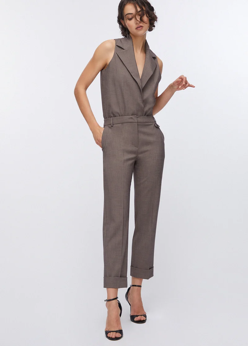 Straight-Leg Mélange Fabric Trousers