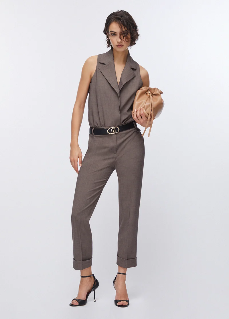 Straight-Leg Mélange Fabric Trousers