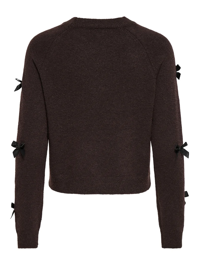 ONLNOELLE LS BOW PULLOVER KNT, Chocolate Torte/Black Bows