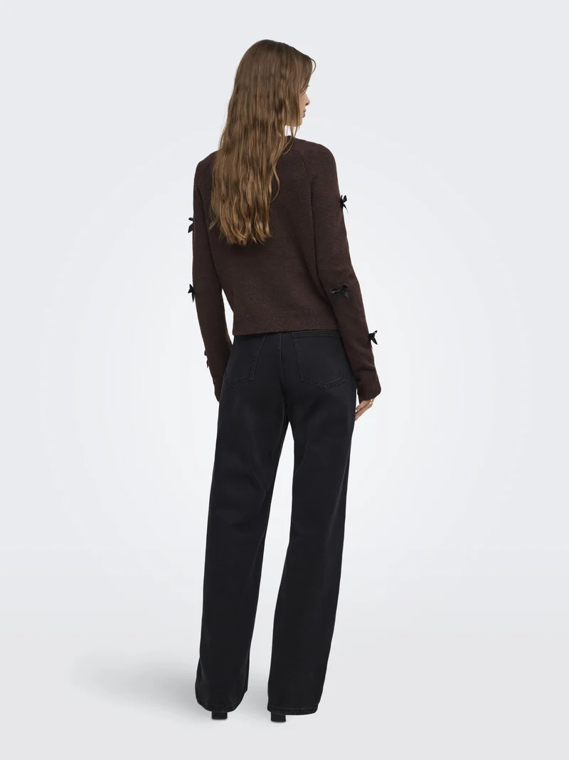 ONLNOELLE LS BOW PULLOVER KNT, Chocolate Torte/Black Bows
