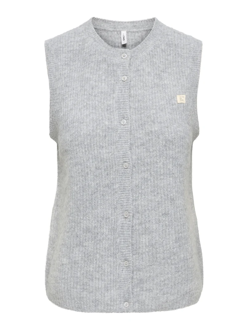 ONLVIGGA SL O-NECK BADGE BUTTON VES, Light Grey Melange/Fmop Button