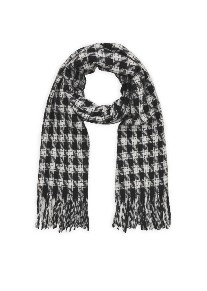 WOVEN SCARF HOUNDSTOOTH WITH FRINGES schwarz-65X180CM, schwarz