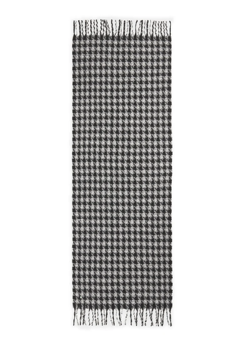 WOVEN SCARF HOUNDSTOOTH WITH FRINGES schwarz-65X180CM, schwarz