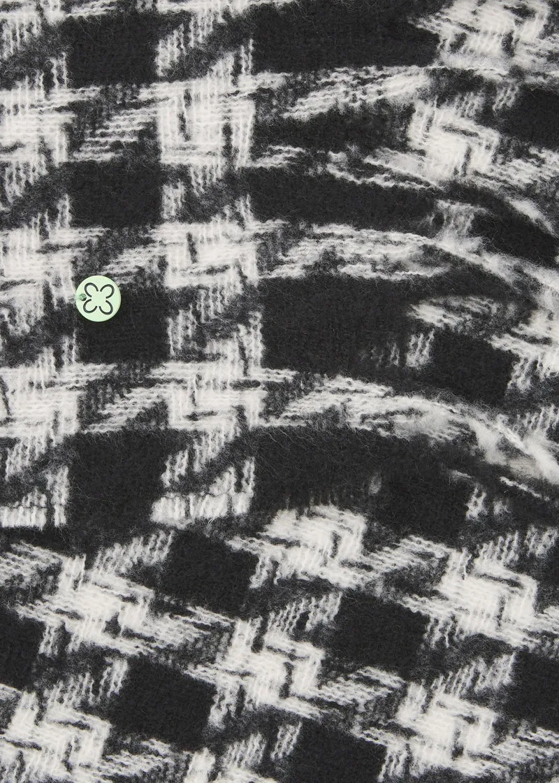 WOVEN SCARF HOUNDSTOOTH WITH FRINGES schwarz-65X180CM, schwarz