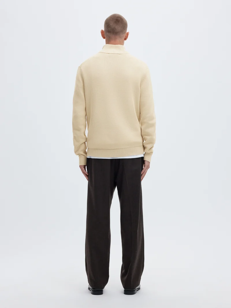 SLMDANE LS KNIT REG STRUC HALF ZIP, Oatmeal