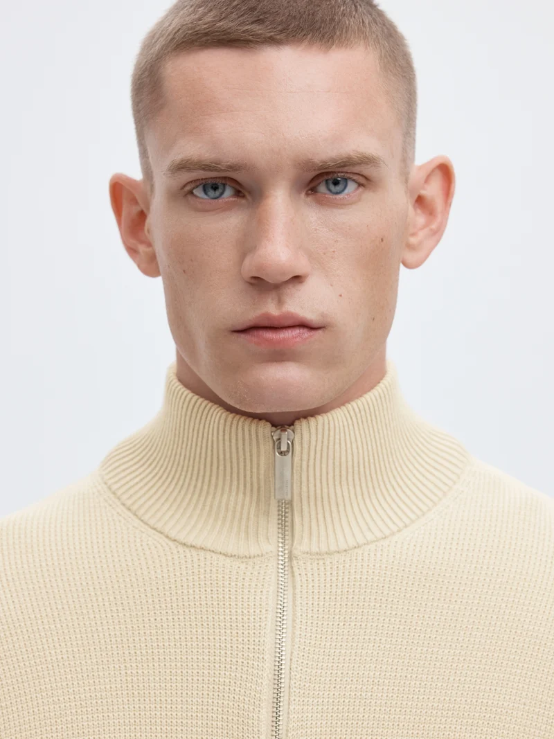 SLMDANE LS KNIT REG STRUC HALF ZIP, Oatmeal