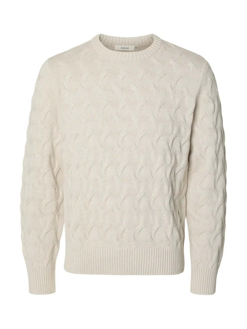 SLMCARLOS LS CABLE CREW NECK NOOS, Silver Birch/Melange