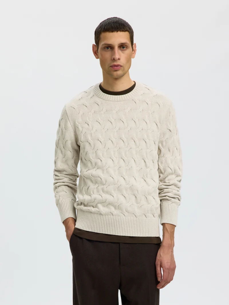 SLMCARLOS LS CABLE CREW NECK NOOS, Silver Birch/Melange