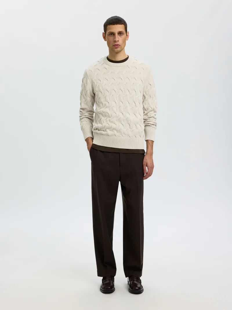 SLMCARLOS LS CABLE CREW NECK NOOS, Silver Birch/Melange