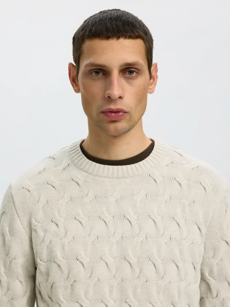 SLMCARLOS LS CABLE CREW NECK NOOS, Silver Birch/Melange