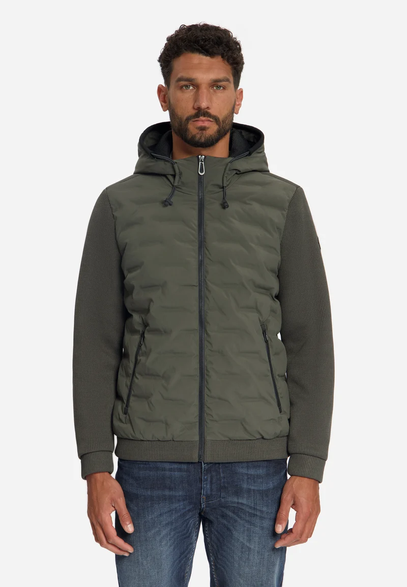 Jacket Short Fit Sealed Hooded Knitted Mix, Army