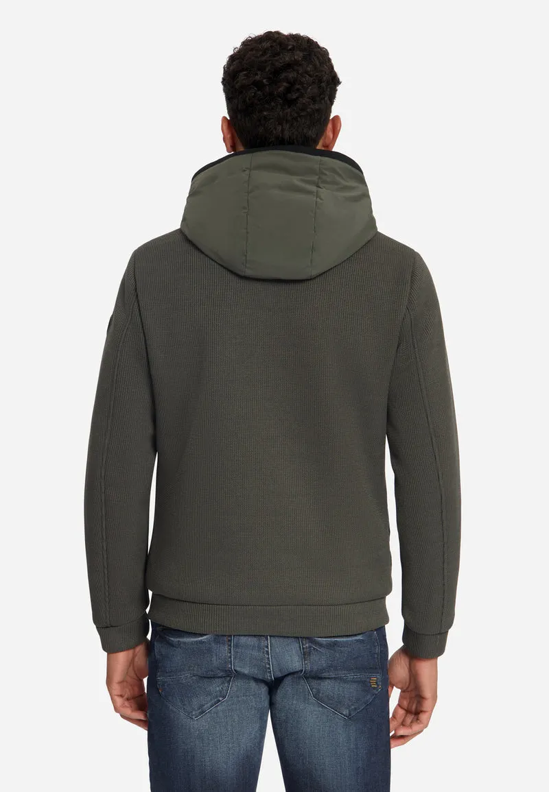 Jacket Short Fit Sealed Hooded Knitted Mix, Army