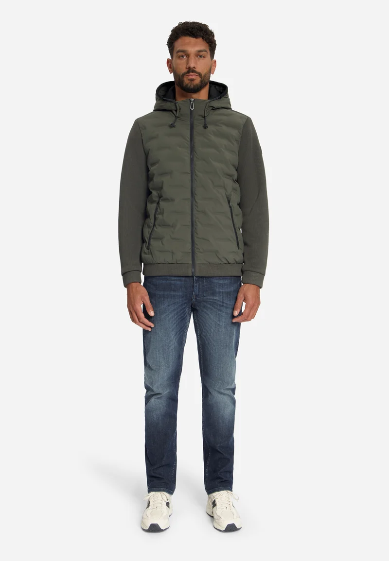 Jacket Short Fit Sealed Hooded Knitted Mix, Army