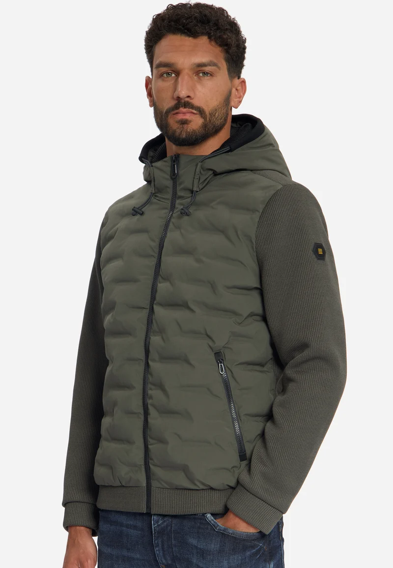 Jacket Short Fit Sealed Hooded Knitted Mix, Army