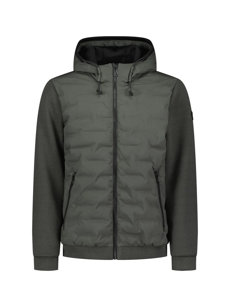 Jacket Short Fit Sealed Hooded Knitted Mix, Army