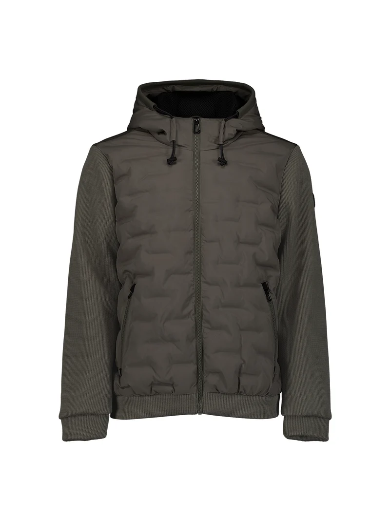 Jacket Short Fit Sealed Hooded Knitted Mix, Army