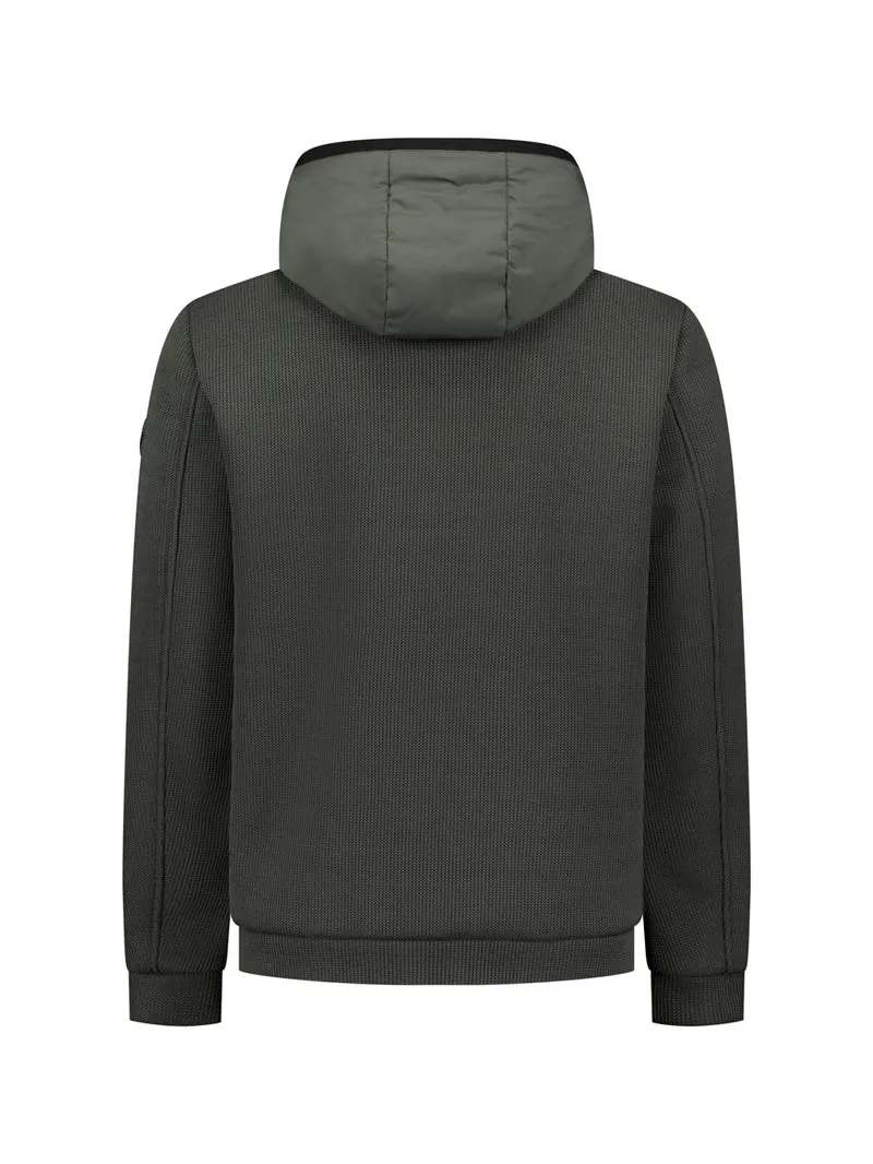 Jacket Short Fit Sealed Hooded Knitted Mix, Army